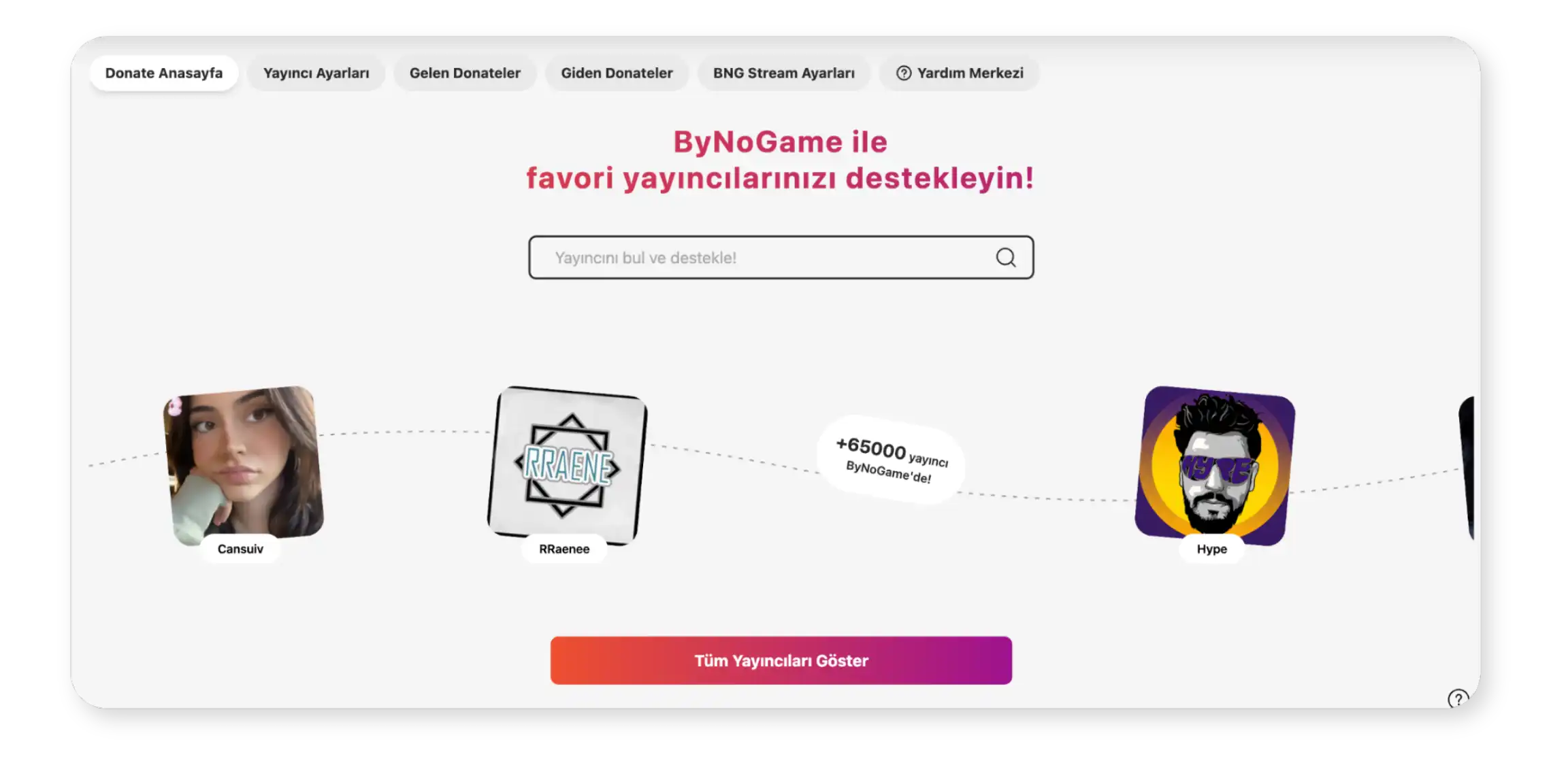 Publishers listing interface