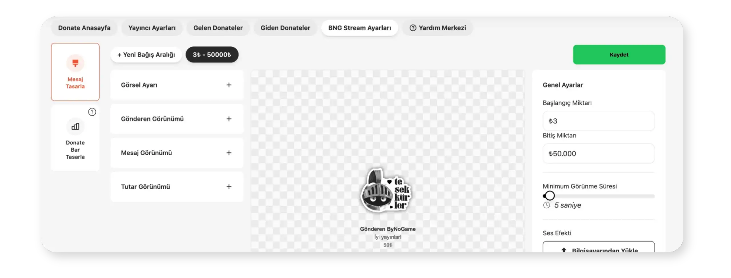 Customization options for donate messages