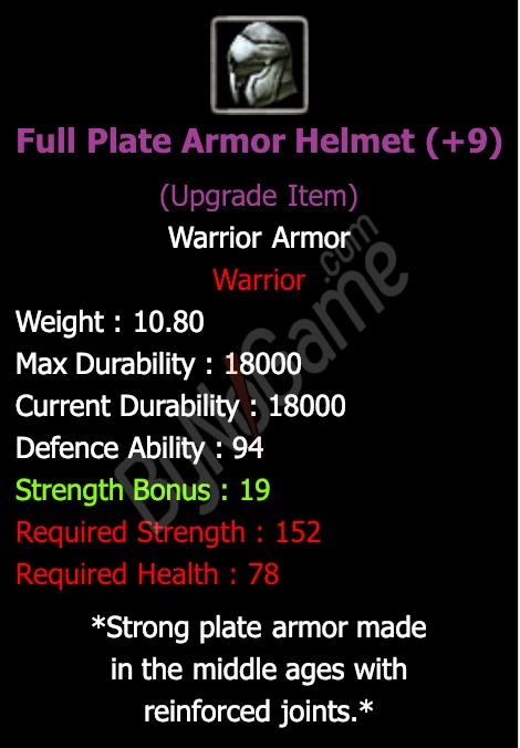 warrrior +9 Full Plate Armor Helmet