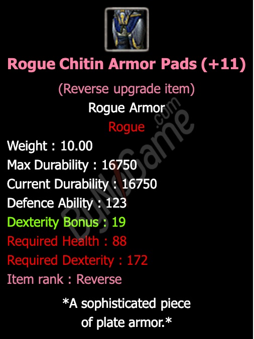 Rev. +11 Rogue Chitin Armor Pads Fiyat 12 Saatliğine Geçerli