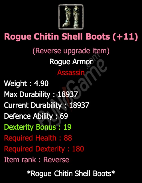 Rev. +11 Rogue Chitin Shell Boots