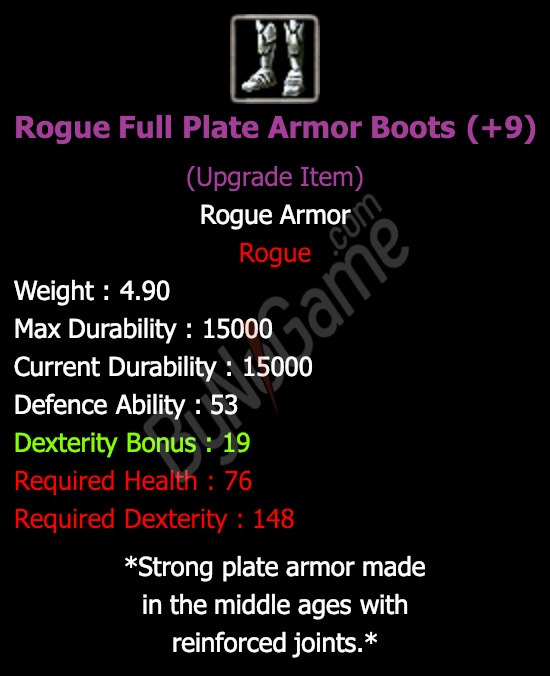 +9 Rogue Full Plate Armor Boots ROGUE FP +9 BOT