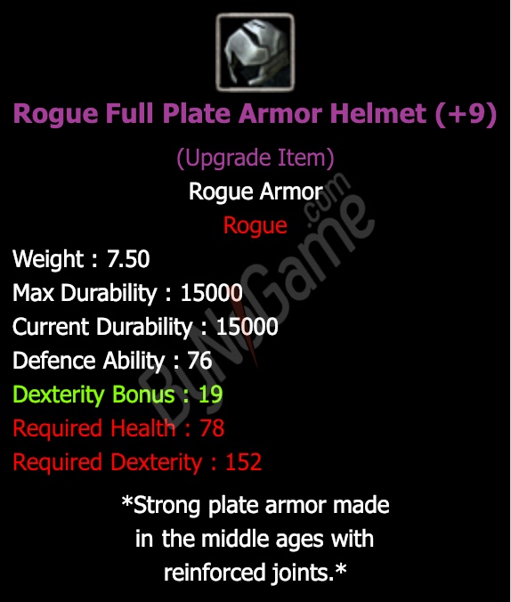 +9 Rogue Full Plate Armor Helmet