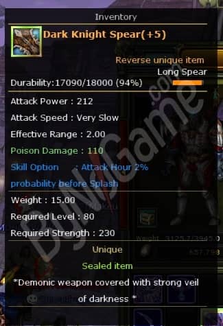 DARK KNIGHT SPEAR +8 ( REB 5 )