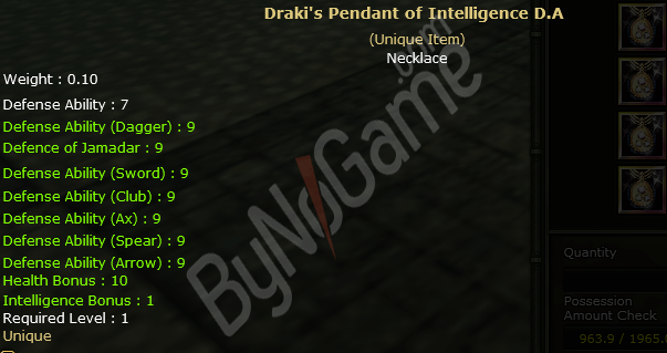 Draki Pendant of Intelligence D.A