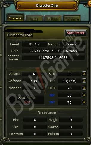 83 REB 5 1M 187K NP 100 DEF KARUS MAGE