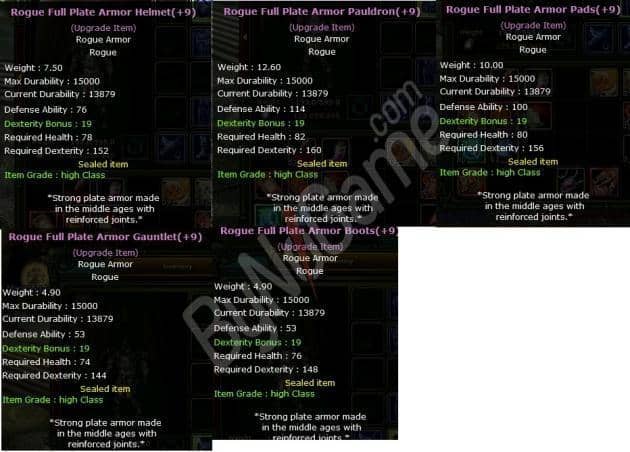 +9 ROGUE FULL PLATE SET