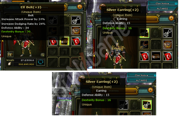 dual +2 silver earring +2 elf belt