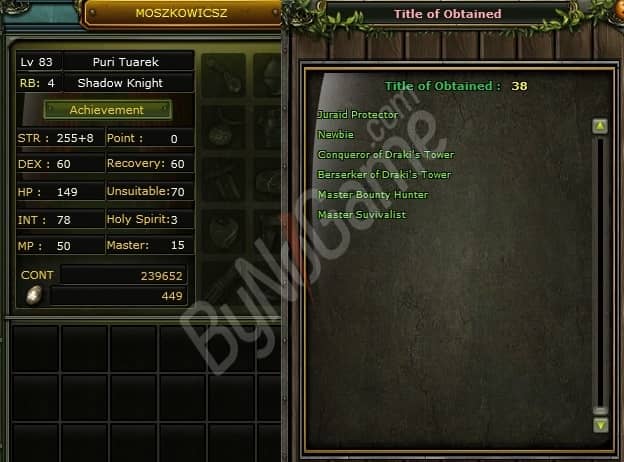 83/4 LWL // 100 Def 239 Np // Karus Priest//