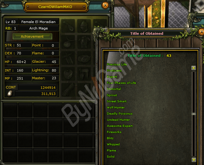 83/1 1.24M NP 40DEF 14INT KARUS MAGE