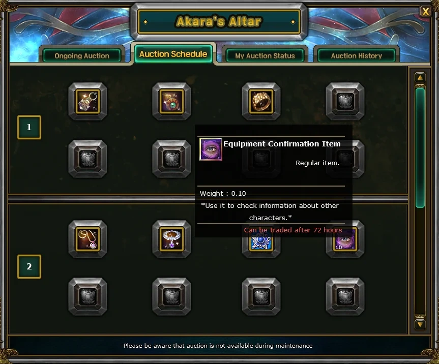 Equipment view Control Item example