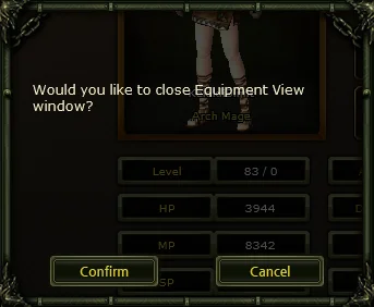 Equipment Control close confirmation window